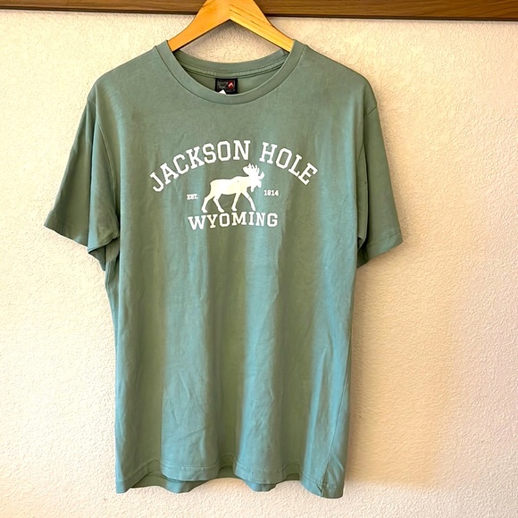 🫎💚 Jackson Hole Wyoming Moose Cotton T- Shirt- Unisex-Sage-NWT - Picture 1 of 15
